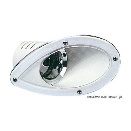 Pair of recessed wall-mounted headlights with small dimensions.