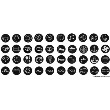 Set of 40 assorted marine stickers for Flat type 14.215.xx vandal-proof switches.