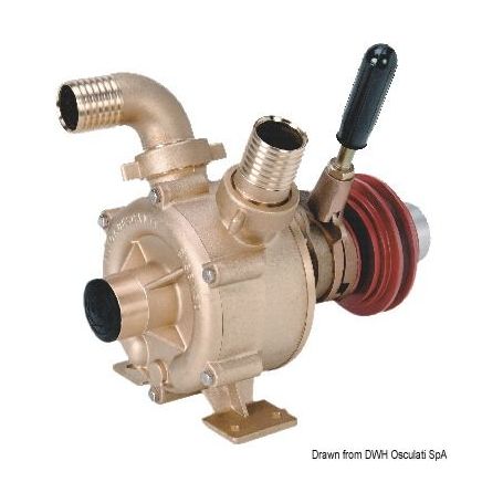 Self-priming bronze pump with mechanical lever clutch star impeller.