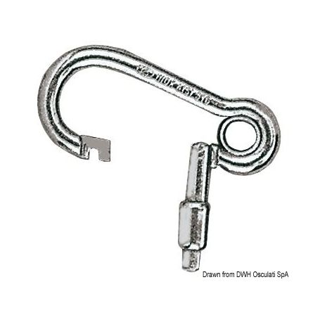 Stainless steel carabiner with outward opening.