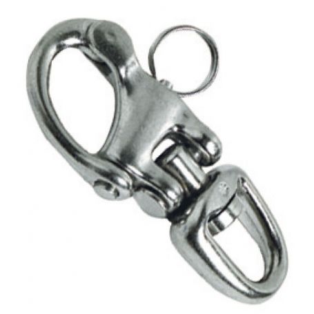Double swivel stainless steel carabiner for spinnakers, halyards, and various uses.
