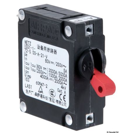 AIRPAX/SENSATA toggle switch with magnetic/hydraulic lever and rechargeable automatic fuse.