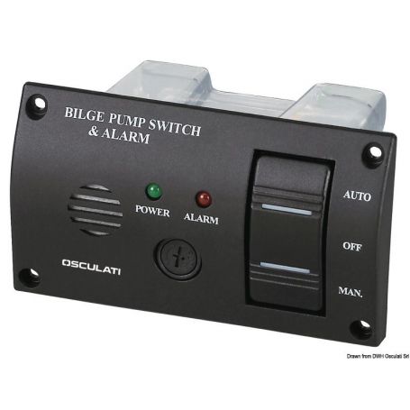 Control panel for bilge pumps with audible alarm.