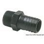 Black male hose connector in polycarbonate.
