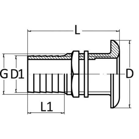 Sea discharge with a rounded head, with a hose fitting.