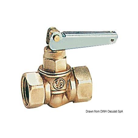 Large passage fuel shut-off valve with 180Â° rotating lever and spring.