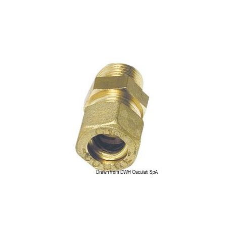 Brass compression fitting for copper pipe with brass Bicone seal.