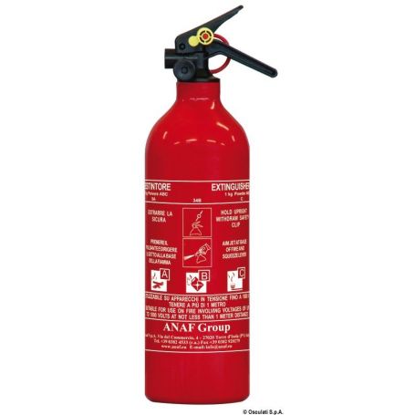 Approved MED powder fire extinguisher.