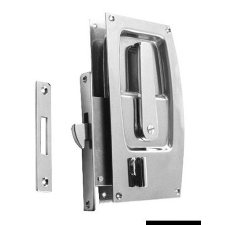 Recessed lock with block for sliding door.