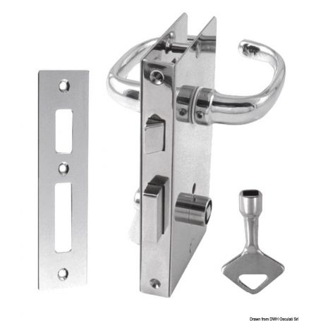 Lock with a rotating lock on one side and a unlocking key on the other.