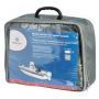 Tarpaulin for open boats with central steering/console with windshield.