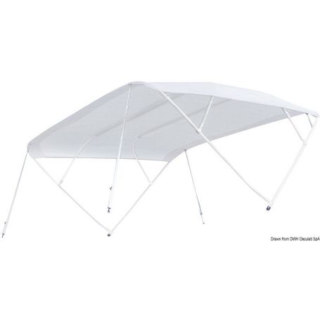 English translation: TESSILMARE Shade Master Fish sunshade. Specially designed for open boats with a central console.