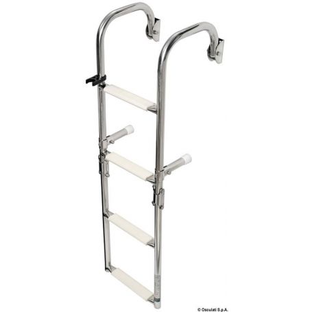 Folding ladder with arched attachments.