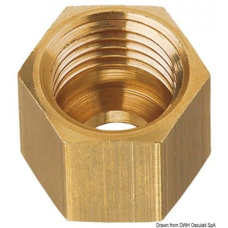 Brass nut for 8 mm copper pipe, M14 x 1.5F thread pitch.