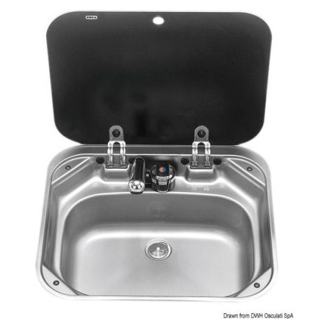 Stainless steel sink SMEV with smoked tempered glass cover.