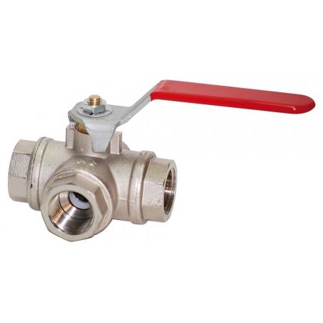 3-way "T" ball valve FFF brass 1" 1/2 - PN25