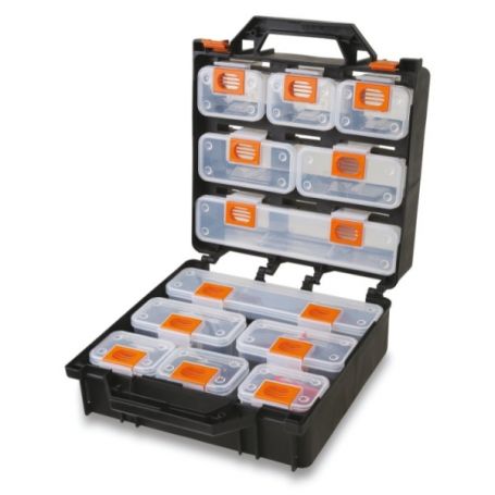 Suitcase organizer with 12 removable compartments, empty.