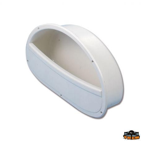 Side storage bin in glossy white ABS