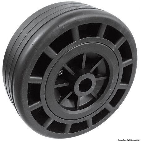 Roller/wheels with a technopolymer core and a rubber exterior.