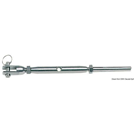 Turned tensioner from the bar with a press terminal on stainless steel cable.