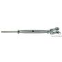 Tensioner with a hinged fork and crimping terminal.