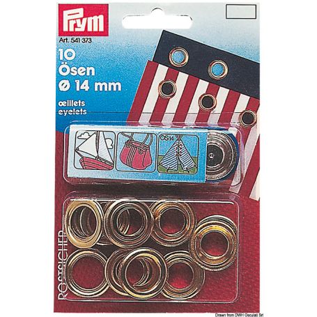 Series of brass eyelets.
