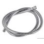 Polished stainless steel shower hose.