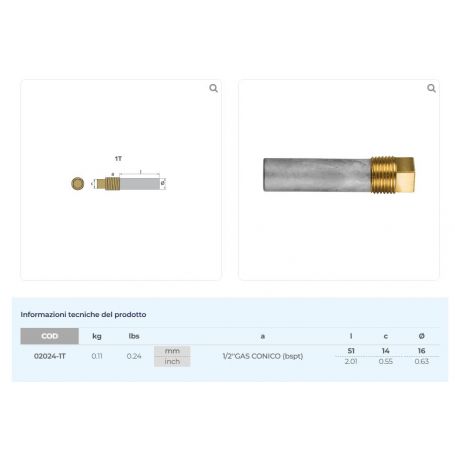 CATERPILLAR ANODE, 16 mm diameter, 51 mm length, 3/8 inch, complete with cap
