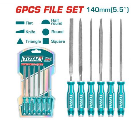 Set of 6 mini files with handles, 140 mm