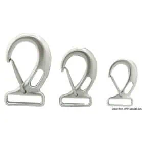 Stainless steel carabiner with rectangular eye for tape.
