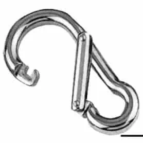 Stainless steel carabiner with asymmetric opening.