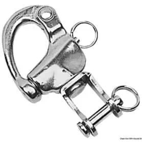 Stainless steel carabiner with swivel hook for spinnaker, halyards, and various uses.