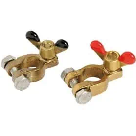Pair of bronze clamps for batteries.