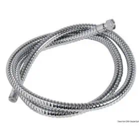 Polished stainless steel shower hose.