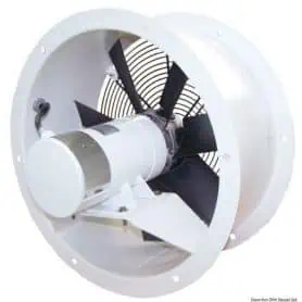 Helical fan with dynamically and statically balanced polypropylene impeller.