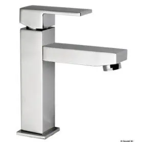 Low square bathroom sink faucet.