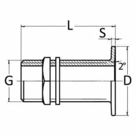 Flat head, all-thread marine drain.