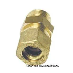 Brass compression fitting for copper pipe with brass Bicone seal.