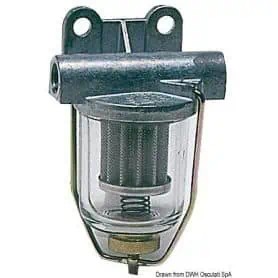 Fuel filter with transparent glass container.
