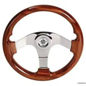 Mahogany steering wheel coated with polyurethane.