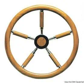 Teak outer ring steering wheel with teak coated spokes.