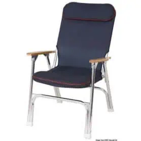 Padded folding chair in anodized aluminum.