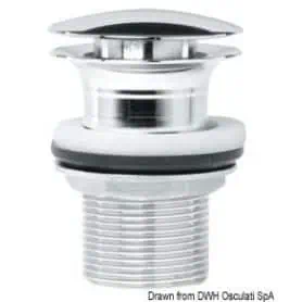 Chrome-plated brass push-pull drain plug.