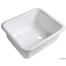 Rectangular sink in glossy white plexiglass.