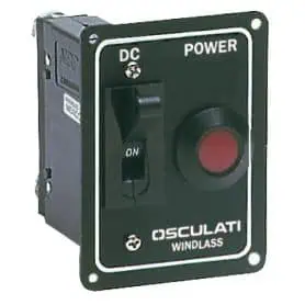 Control panel for winches or bow thrusters with safety switch.