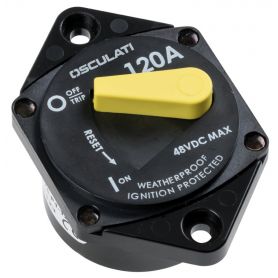 Stainless steel magnetic circuit breaker for winch and bow thruster protection, with electrical terminals.