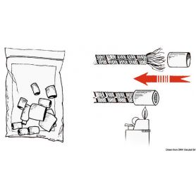 White plastic heat shrink terminals for labeling ropes.