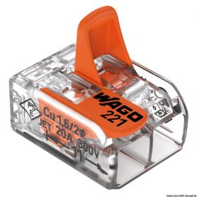 WAGOÂ® Series 221 Lever-Nuts with snap-in opening and clamping.