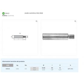 Cummins Anode, 12.5 mm diameter, 50 mm length, 3/8 UNC