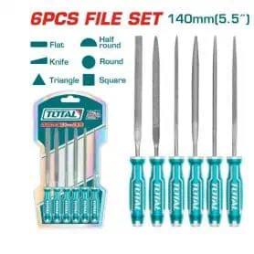 Set of 6 mini files with handles, 140 mm